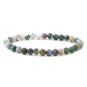 Bracciale distanziatore in agata muschiata naturale da 6mm con pietre verdi e bianche