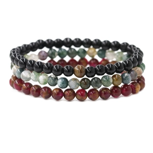 Set di tre braccialetti di coppia con perle da 8mm nere, multicolore e marrone rossiccio
