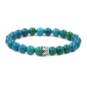 Bracciale corona di coppia con perline in pietra naturale di malachite blu e verde