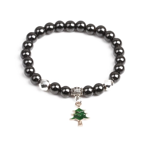 Weihnachtsbaum-Perlenarmband mit dunkelgrauen Hämatitsteinen und elastischem Band