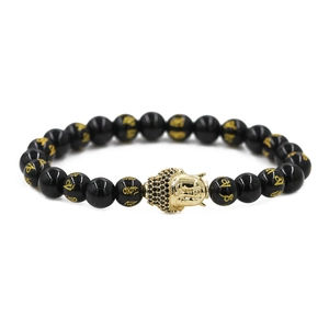 Pulsera De Cuentas Con Cabeza De Buda Vintage Para Hombres Y Mujeres Ágata Negra Natural Cobre Zirconia Micro Incrustada Símbolos Sánscritos Joyería Meditación