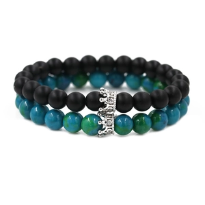 Bracciale Perline Pietra Naturale Corona Micro Intarsiato Zirconia Vulcanica Lava Pietra Fenice Bracciale Elastico Gioielli Uomo Donna