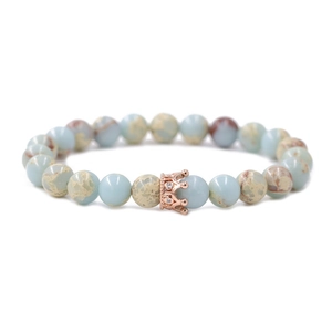 Natural Stone Crown Charm Bracelet Copper Micro Inlaid Zirconia Elastic Beaded Wristband Unisex Vintage Jewelry Gift