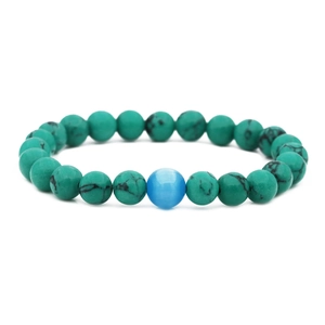 Minimalist Distance Bracelet featuring turquoise beads and a blue cat eye stone