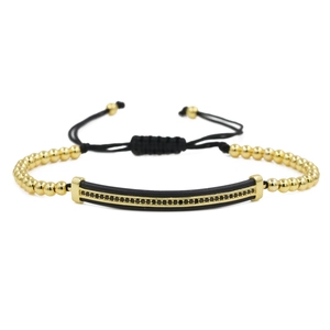 Bracelet Ajustable en Perles de Cuivre pour Hommes Femmes avec Zirconia Incrusté Charme de Barre Géométrique Bijoux de Mode