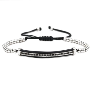 Bracelet ajustable à perles de 4 mm avec boules argentées et incrustation de zircon