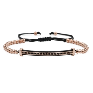 Bracelet ajustable en perles de cuivre 4mm avec zircons noirs sertis en or rose