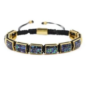 Bracelet tissé à la main avec cadres carrés dorés et incrustations de nacre d'abalone