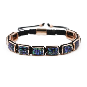 Bracelet tressé ajustable avec incrustations de mosaïque d'abalone en or rose