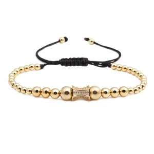 Adjustable Copper Bead Braided Bracelet With Micro-Inlaid Rhinestone Evil Eye Pattern Jewelry For Men Women Trendy Gift
