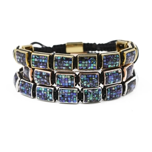 Bracelets tressés faits main avec inserts rectangulaires en nacre d'abalone et trois finitions