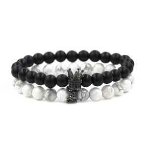 Naturstein Perlen Krone Armband Für Herren Damen Kupfer Mikro Eingelegt Zirkonia Paar Armbänder Matte Perlen Modeschmuck Geschenk