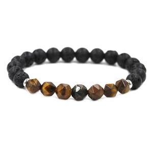 Bracelet en Perles de Pierre Naturelle Facettée et Pierre de Lave pour Hommes Femmes Bracelet Élastique Œil de Tigre Agate Bijoux