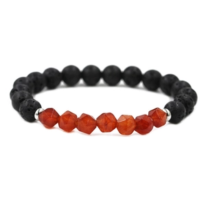 Bracelet en perles d'œil de tigre facetté et pierre volcanique pour homme et femme blanc