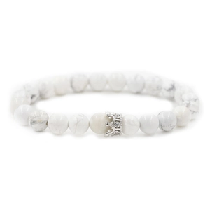 White turquoise crown bracelet with silver micro-paved cubic zirconia beads for couples