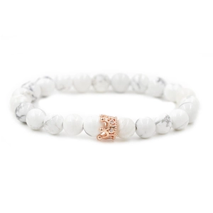 White turquoise crown bracelet with rose gold micro-pave zircon crown charm for couples