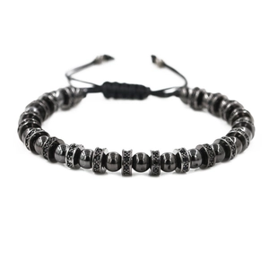Adjustable woven beaded bracelet for men with black micro-pave zirconia elements