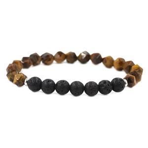 Naturstein Perlen Armband Mit Lavastein Tigerauge Achat Perlen Für Herren Damen Unisex Energie Heilung Schmuck Mode Verstellbares Elastisches Seil Armband
