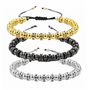 Luxury Copper Beaded Bracelet For Men Women With Black Zirconia Micro-set Spacers Adjustable Woven Rope Fashion Jewelry