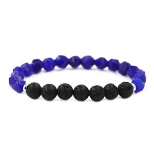Facettierte blaue Steine und schwarze Lavastein Perlenarmband für Herren und Damen