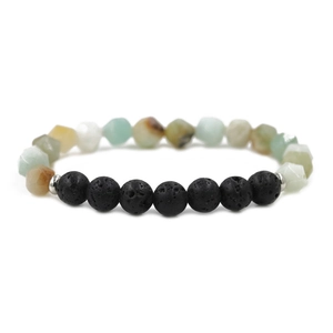 Detailansicht der facettierten Tigerauge und schwarzem Achat Armband mit Lavasteinen