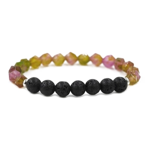 Facettiertes Tigerauge und schwarzer Onyx Perlenarmband für Herren und Damen auf weiß