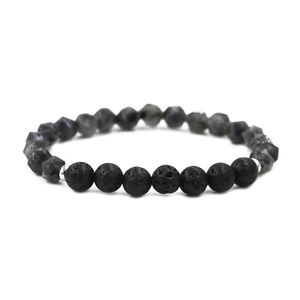 Facettiertes Tigerauge und schwarzer Onyx Perlenarmband für Herren und Damen mit Lavastein