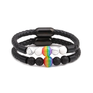 8mm white turquoise and matte bead bracelets set with black woven leather and magnetic buckle