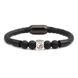 Schwarzes mattes Elefanten-Lederarmband 8mm mit Edelstahl-Magnetverschluss