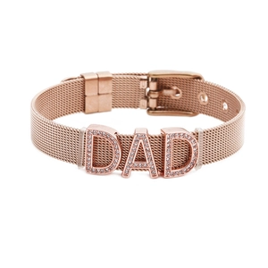 Bracciale in Maglia di Acciaio Inossidabile Con Lettera DAD in Strass Cinturino Regolabile Gioielli Uomo Regalo Festa del Papà
