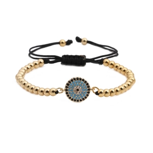 Western Style Evil Eye Beaded Bracelet For Women Men Titanium Steel Micro Inlaid Rhinestone Adjustable Braided Rope Bracelet