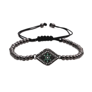 Bracelet tressé œil maléfique avec cristaux verts et cordon réglable pour femmes