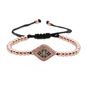 Bracelet Perlé Mauvais Œil Bohème pour Femme Cordon Tressé Ajustable en Acier Inoxydable Zirconia Bijoux Cadeau