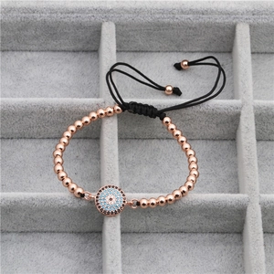 Adjustable rose gold evil eye charm bracelet with micro-p镶 inlaid zircon crystals
