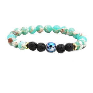 Bracelet en pierre de lave et pierre impériale avec un symbole d'équilibre Yin Yang