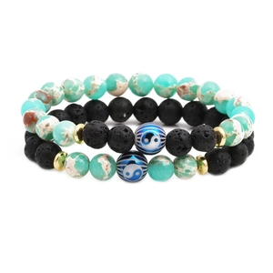 Bracelet de Perles Yin Yang Bagua en Pierre de Lave Naturelle pour Hommes Femmes Espaceur en Cuivre Méditation Bijoux Ethniques
