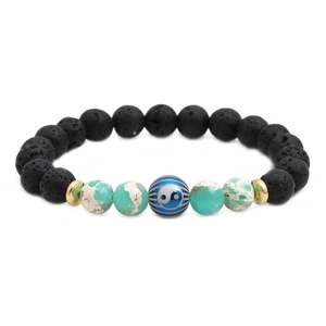 Bracelet Yin Yang en pierre de lave noire avec perles en pierre naturelle mouchetées