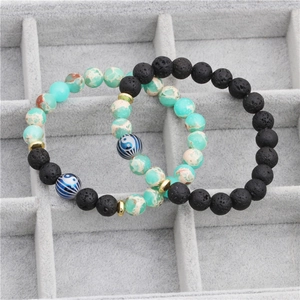Ensemble de bracelets en perles de lave et pierre empereur avec breloque Yin Yang