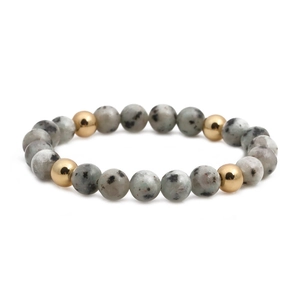 Bracelet vintage en perles de pierre tachetée avec accents de perles dorées polies