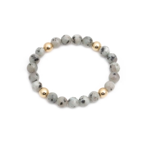 Bracelet minimaliste de 8mm en pierres naturelles avec quatre perles en métal doré poli