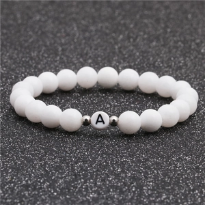 Minimalist White Stone Beaded Bracelet With Alphabet Letter A Charm Copper Spacer Beads For Women Men Fashion Jewelry Gift