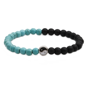Matte Black Frosted Natural Stone Yin Yang Tai Chi Beaded Bracelet Ethnic Copper Jewelry For Men Women Unisex Bracelet Gift