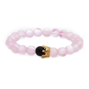 Elegant beaded crown bracelet with matte lavender moonstone beads and gold zircon crown