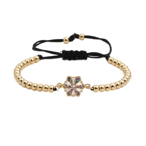 Lussuoso bracciale di perline dorate con ciondolo a fiore esagonale e zirconi colorati