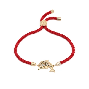 Korean Style Copper Gold Plated Red Cord Bracelet Micro Inlaid Colored Zirconia Jellyfish Charm Adjustable Jewelry For Women