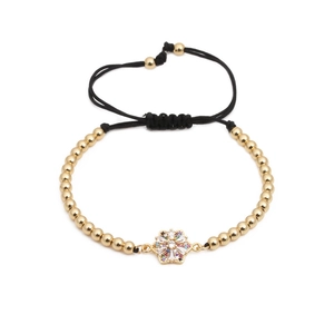 Bracciale a fiori in zircone colorato con perline dorate e cordino regolabile