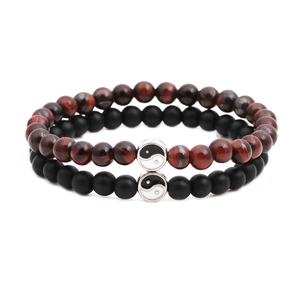 Natural Stone Distance Yin Yang Beaded Bracelet Set Matte Black Tiger Eye Lava Rock Couple Bracelets Yoga Balancing Relationship Jewelry Gift