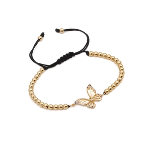 Lussuoso bracciale a farfalla con perline di zircone e cordino nero regolabile donna