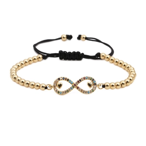 Bracciale a sfere regolabile con simbolo dell'infinito in zircone colorato e cuori