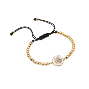 Bracciale intrecciato regolabile con perle dorate e girasole in zirconi colorati